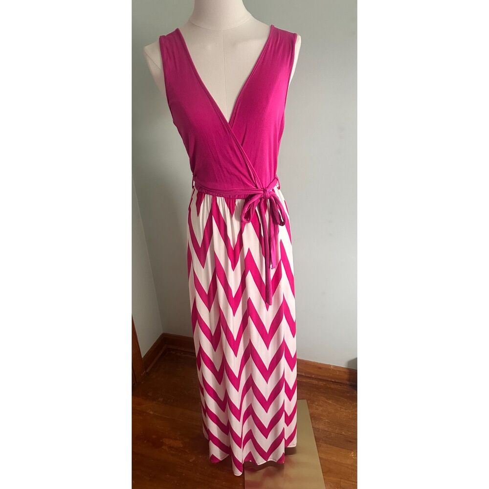 Loila Dress Pink and White Striped Sleeveless Long Dress Medium